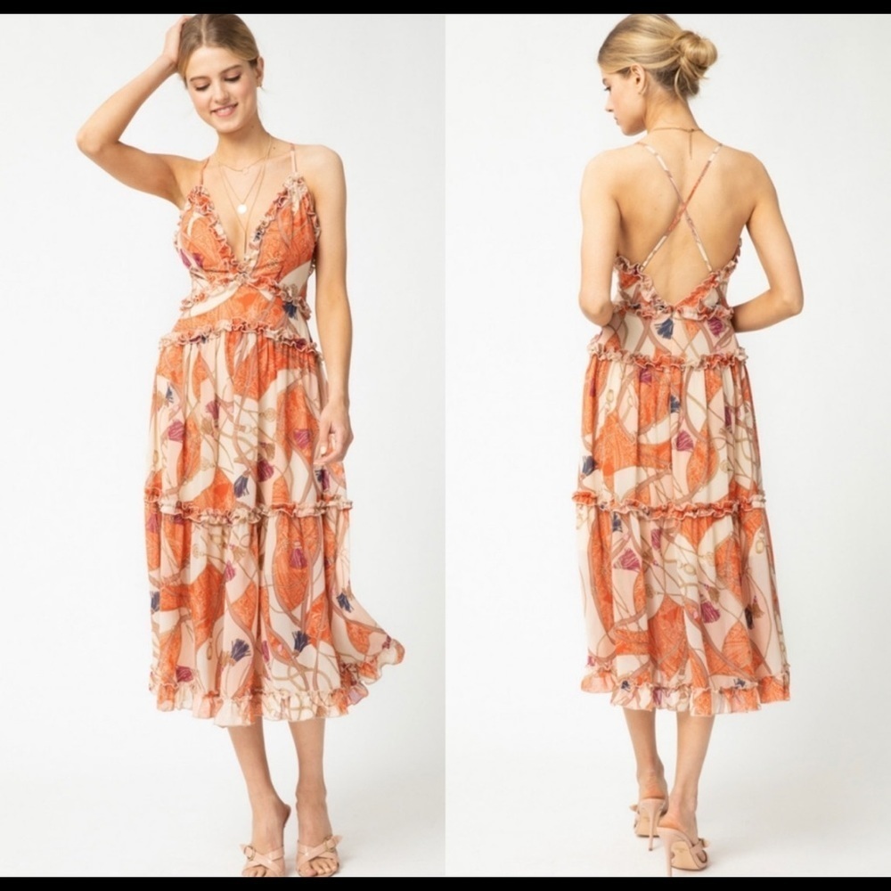 The RACHEL Ruffle Paisley MIDI Dress - Picture 2 of 5